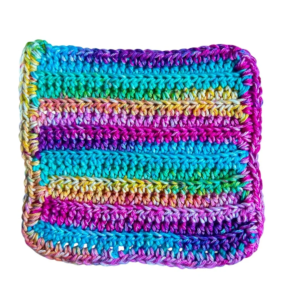 Hand Crafted Colorful Rainbow  All Purpose Wash or Dish Cloths Crochet Cotton
